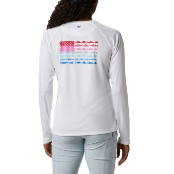 Columbia Tidal PFG Fish Flag Long Sleeve, Sudaderas Blancos Rojos Para Mujer | 870196-VCE